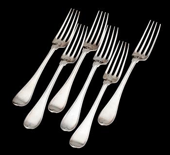 GAFFLAR, 6 st, silver, Pehr Zethelius, Stockholm, 1805. Vikt 392 g.