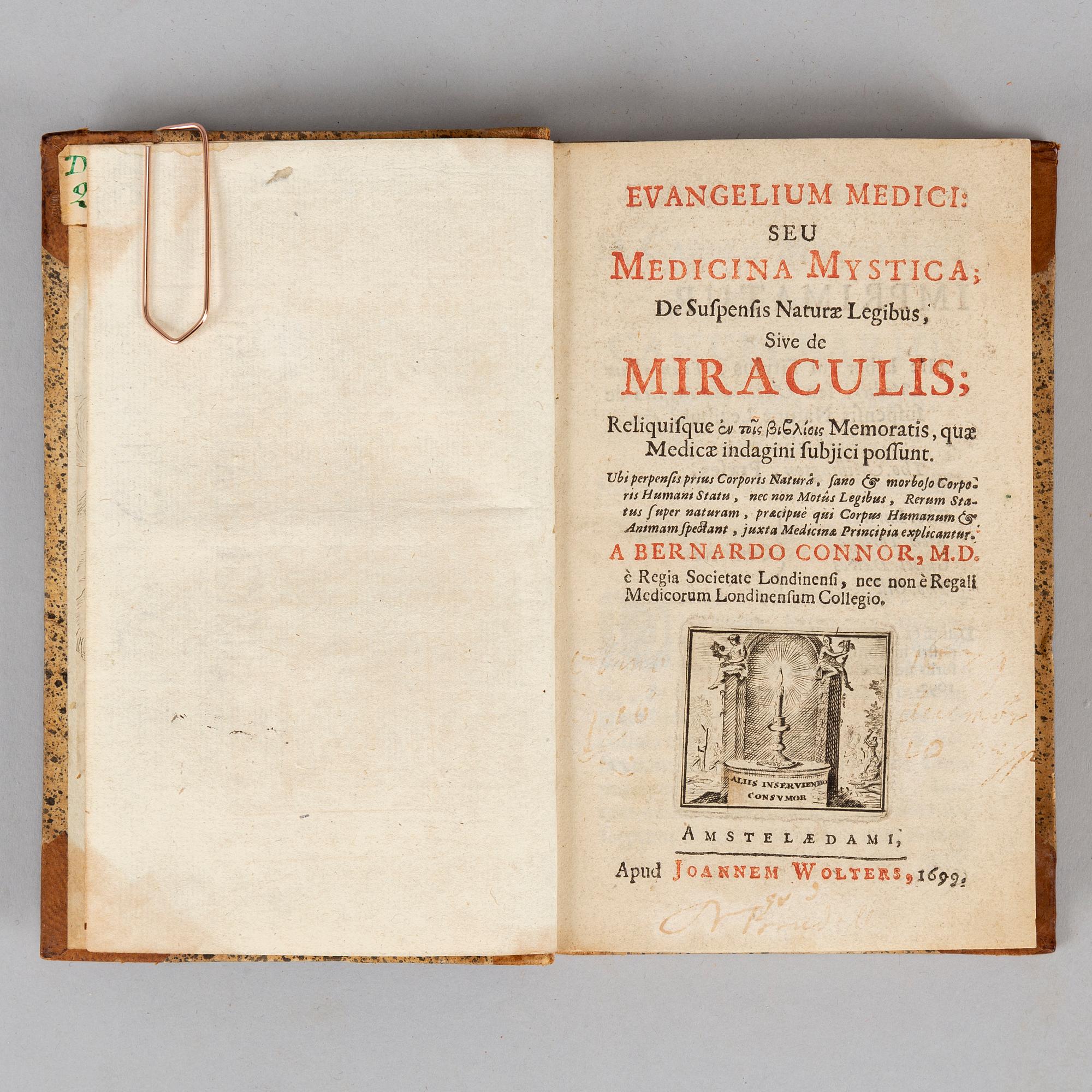 Upptagen på ”Index librorum prohibitorum”, proveniens: M. Benzelstierna.