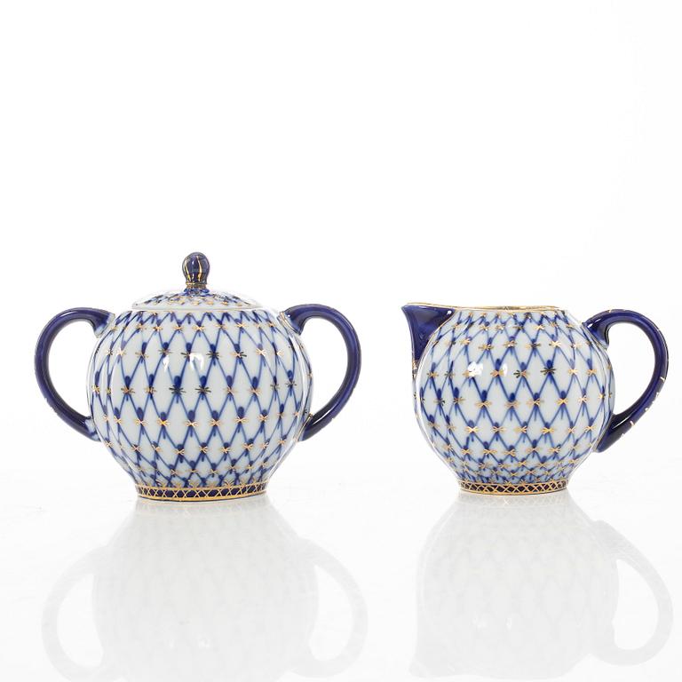 Coffee and tea service, 32 pieces, "Cobalt Net", Lomonosov, Soviet Union.
