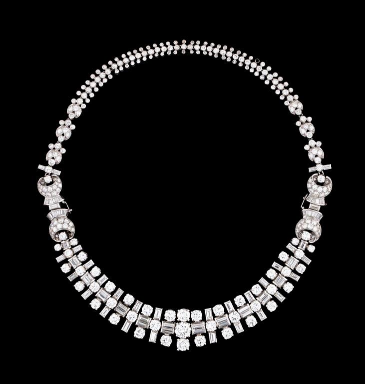 A platinum and diamond necklace (two bracelets).