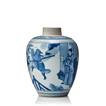 657. A blue and white jar, Qingdynasty, Kangxi (1662-1722).