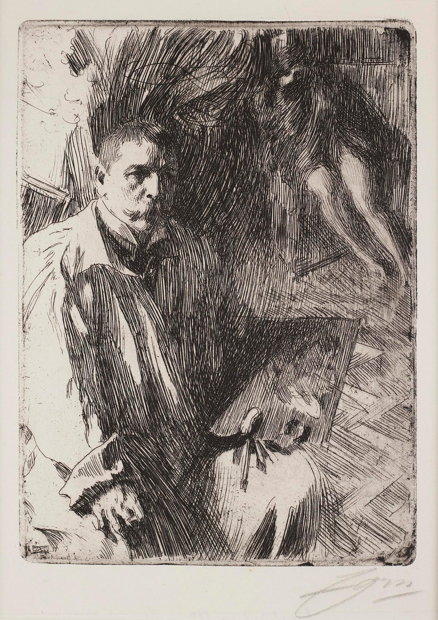 Anders Zorn, ”Självporträtt med modell II”.