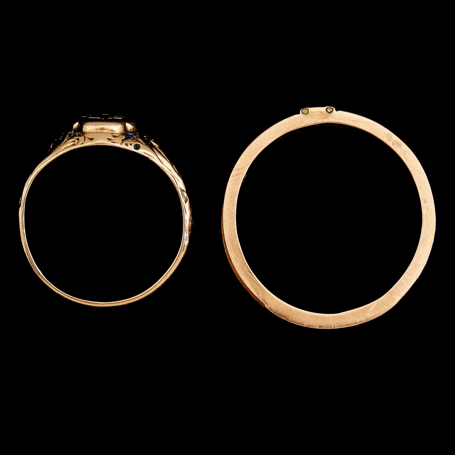 RINGAR, 2 st, 18 k guld, 1843 och 1936. Total vikt ca 4,5 g.