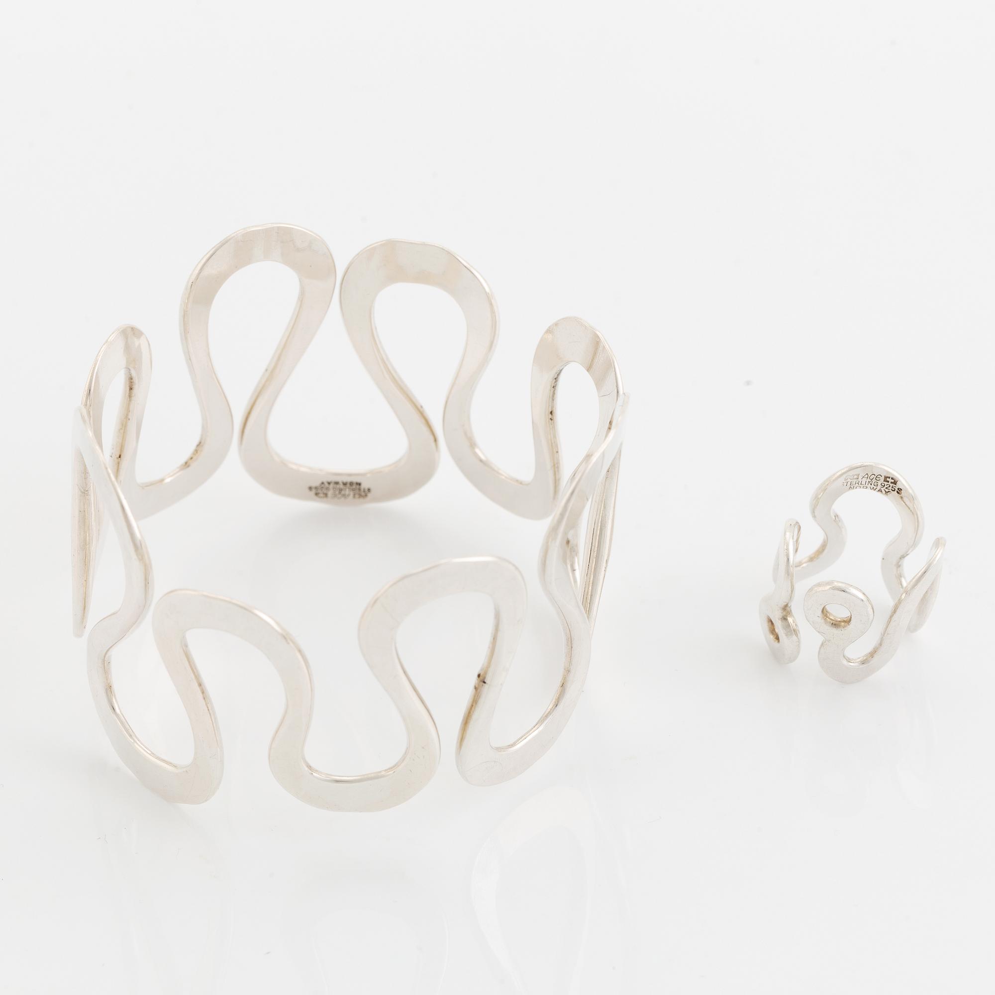 Anna-Greta Eker, bangle and ring, sterling silver. Norway.