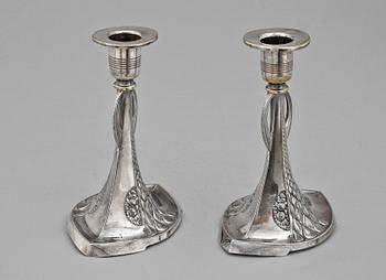 LJUSSTAKAR, ett par, vitmetall,  WMF, jugend, 1900-tal.