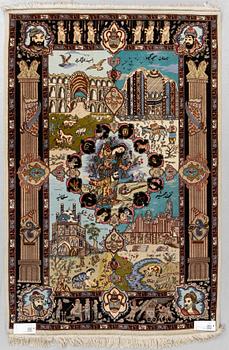 Rug, Tabriz, 'Four seasons', part silk, ca 158 x 106 cm.