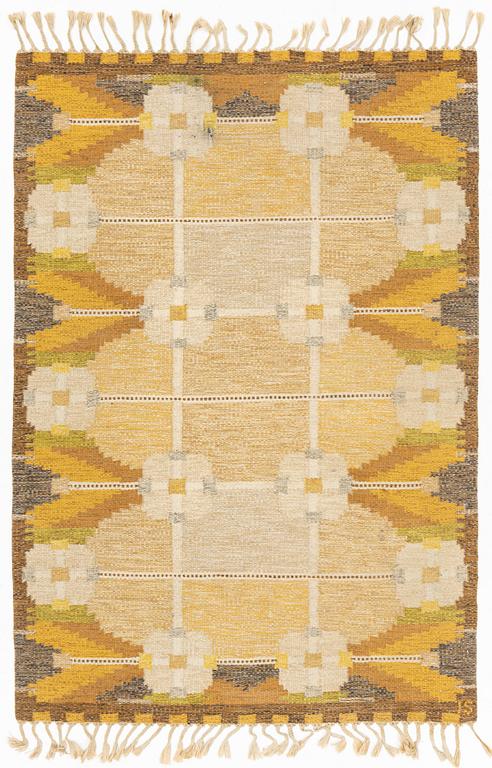 Ingegerd Silow, a flat weave rug, signed IS, c. 200 x 138 cm.