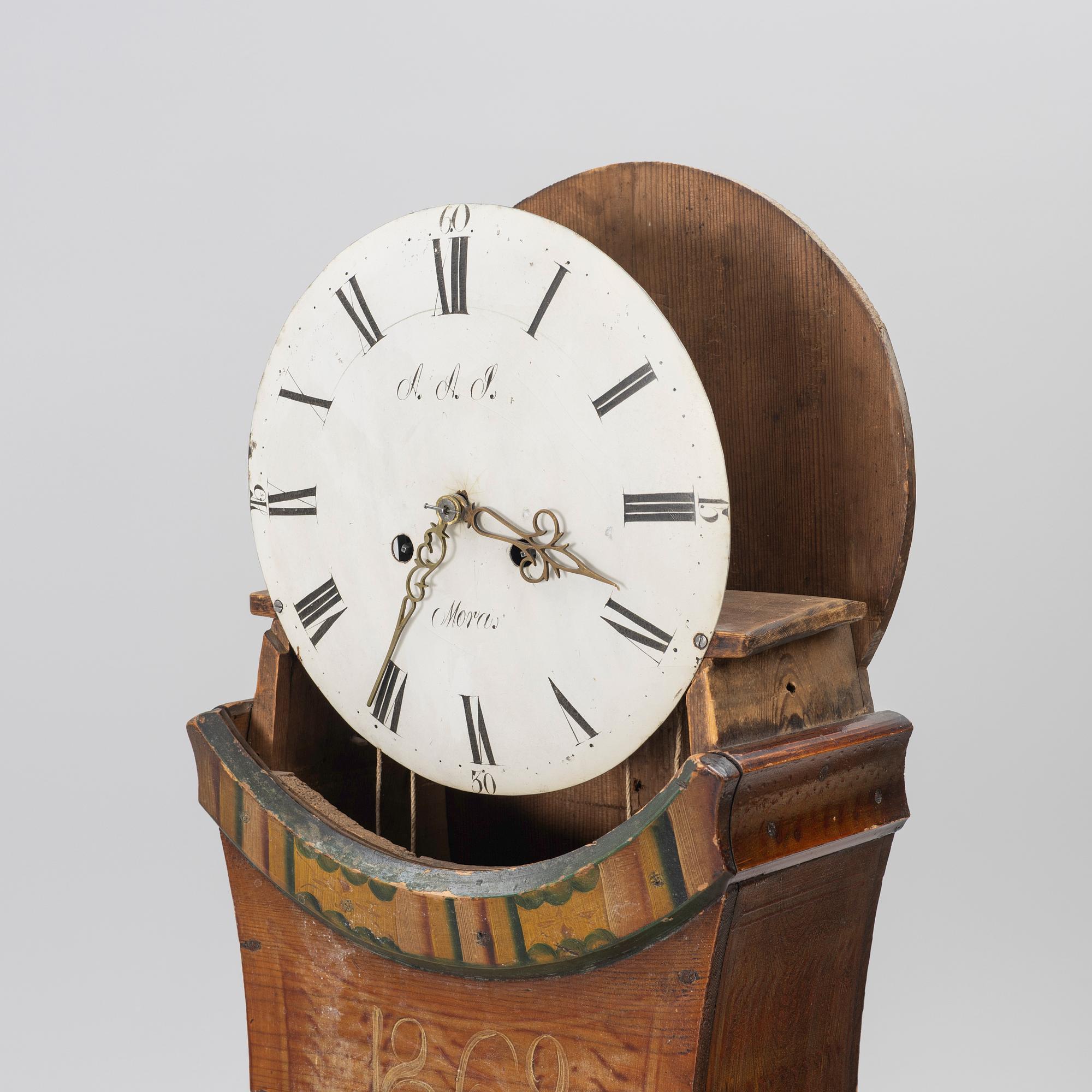 Longcase clock folk art, dated 1862.