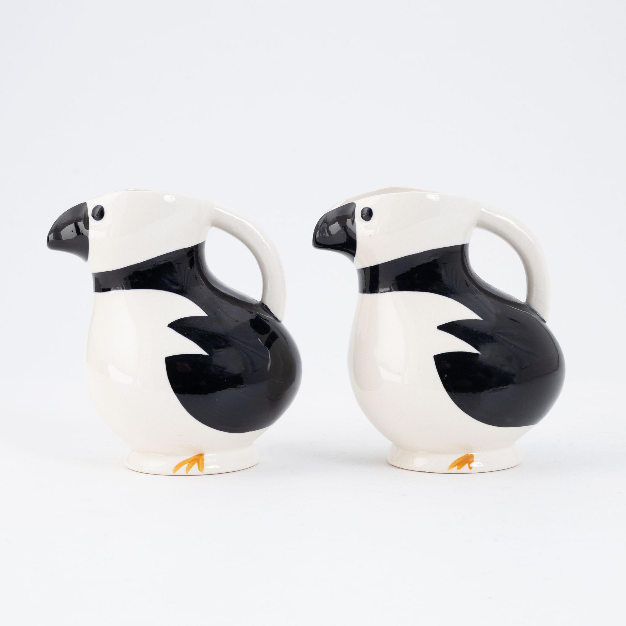 A pair of creamware ewers, "Alkemugge", Egersunds Fayancefabrik, Norway, designed 1910, produced around 1930.