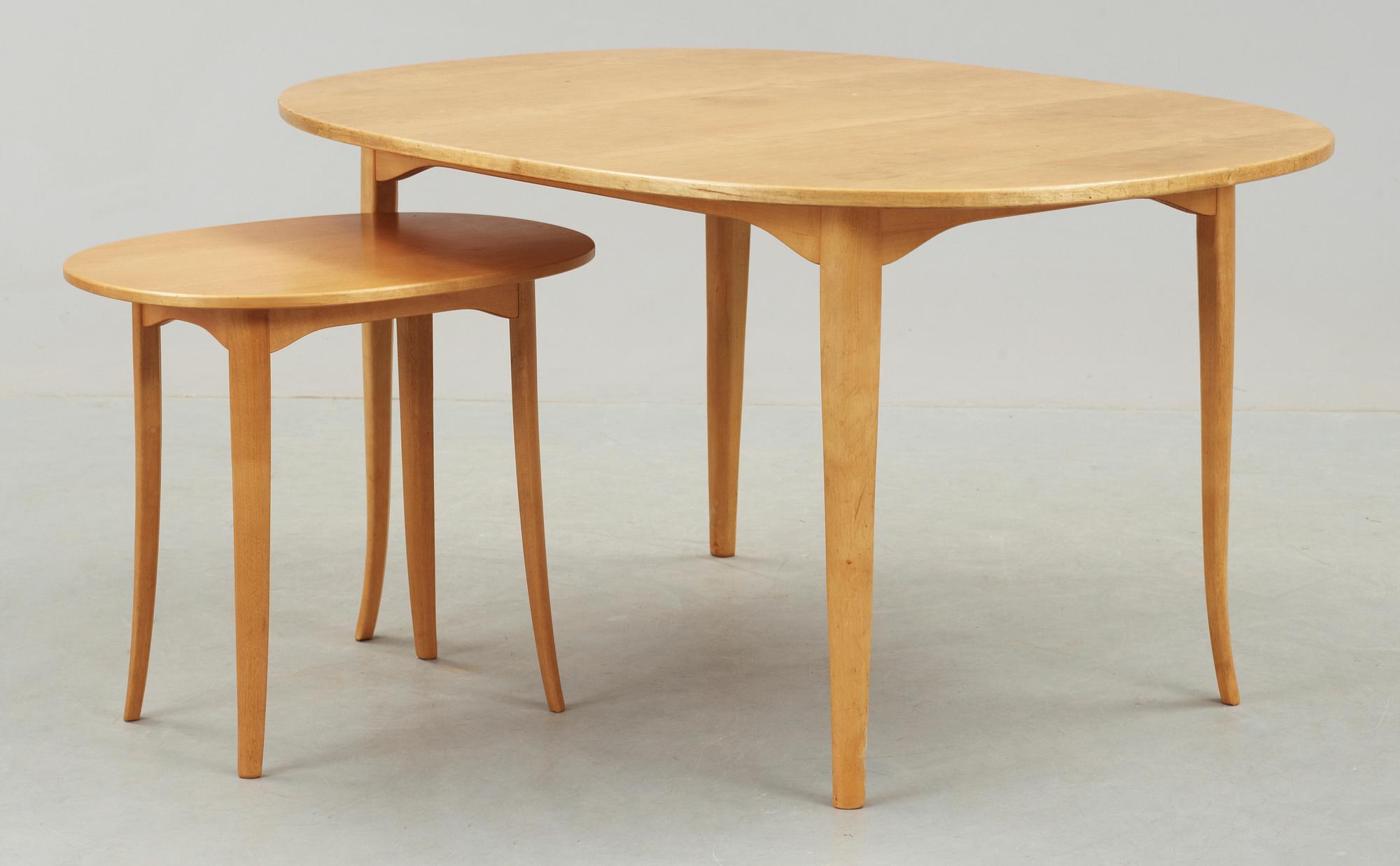 SOFFBORD, 2 st, "Ovalen", Carl Malmsten, Carl Löfving & Söner Tibro.