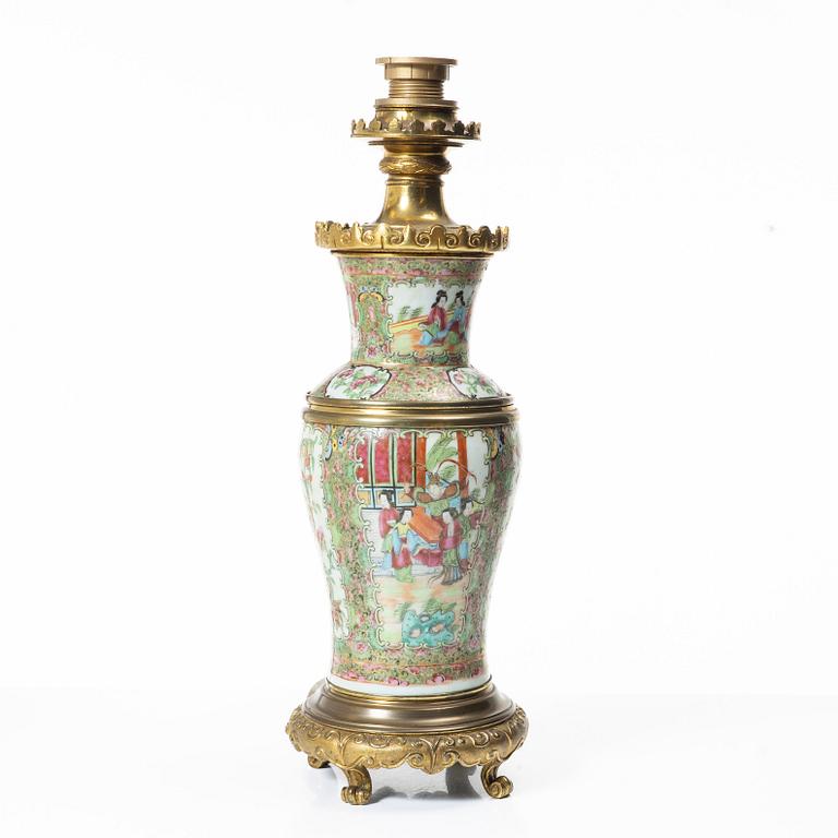 A famille rose Canton vase/table lamp, Qing dynasty, 19th century.