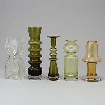 Five second half of the 20th century glass vases by Nanny Still, Tamara Aladin, Helena Tynell,