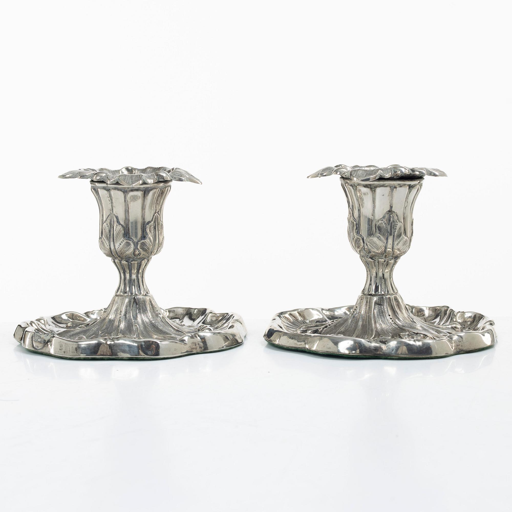 Gustaf Möllenborg, (Féron), ljusstakar, ett par, silver, Stockholm 1851.