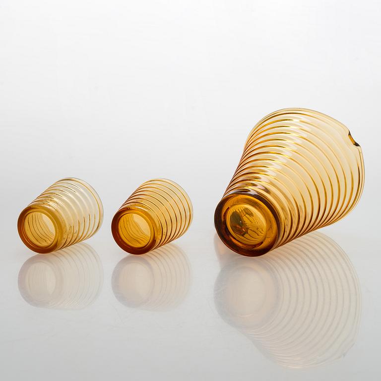 Aino Aalto, A 1930s pitcher model 4644 and two drinking glasses model 4056 for Karhula for Karhula Glassworks, Finland.