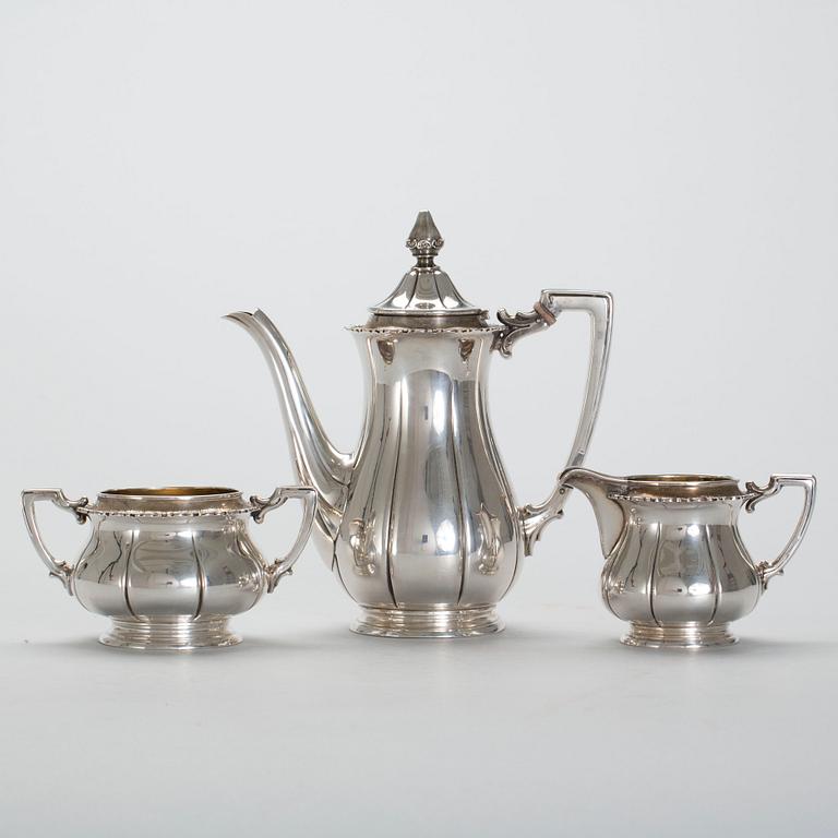 KAFFESERVIS, 3 delar silver, svenska importstämplar, vikt 560 g.