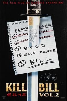 A signed film poster, 'Kill Bill Vol 2'.
