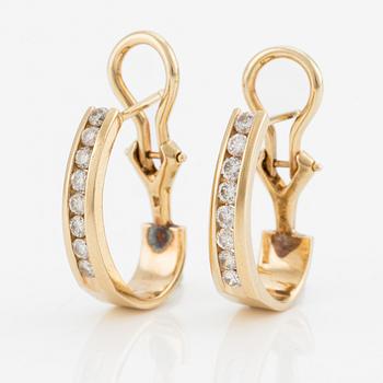Earrings, a pair, 14K gold and brilliant-cut diamonds.