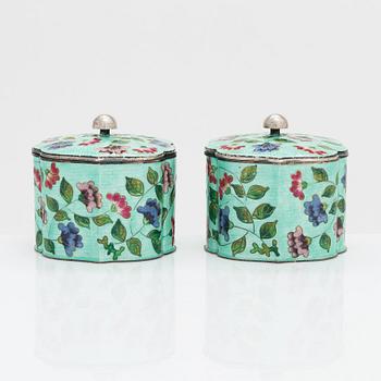 A Korean silver and enamel cruet stand, latter half of the 20th century.