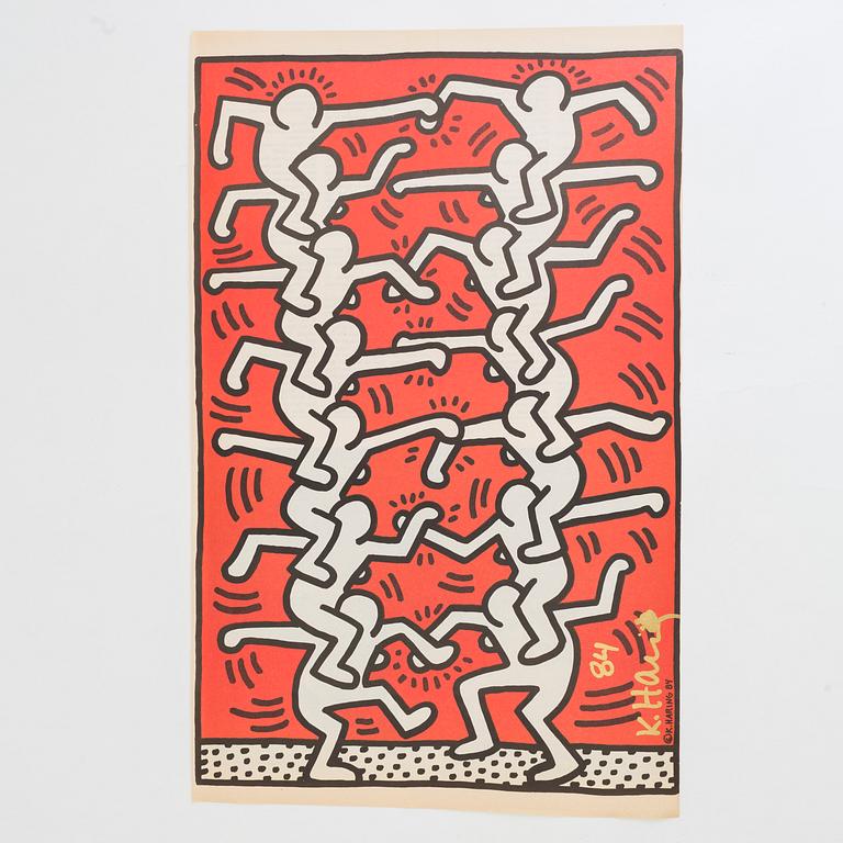 KEITH HARING, after, signed page from Interview magazine, signed in gold, dated -84.