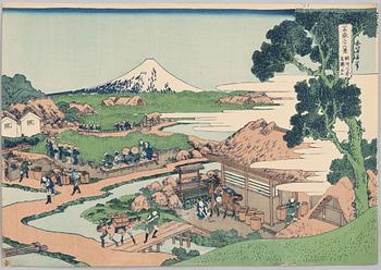 Katsushika Hokusai, after, 'Shichirigahama in Sagami' and 'Tea Plantation at Katakura in Suruga', 20th century.