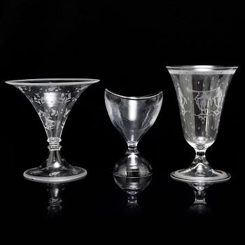 Three glass vases, from Orrefors and Kosta, first half of the 20th century.