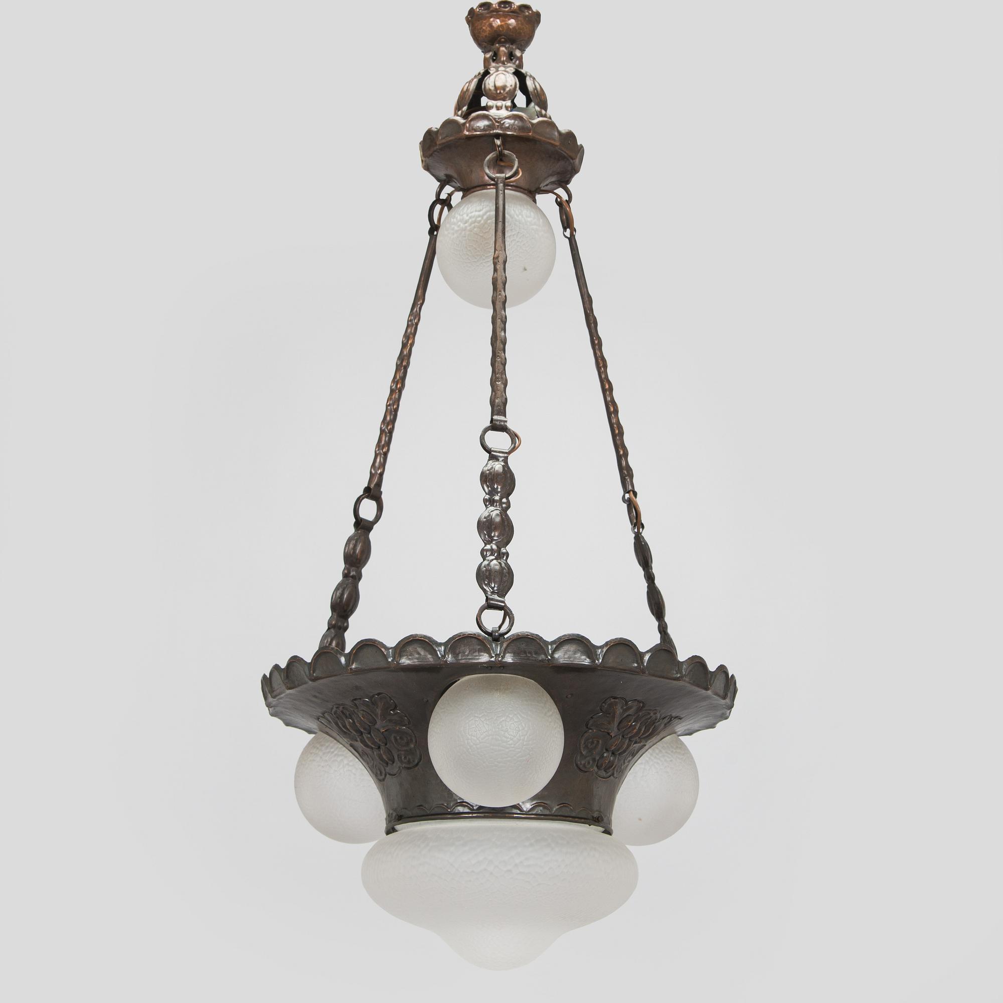 Arvid Böhlmarks Lampfabrik, chandelier model “5680”, Stockholm, 1910s–1920s.