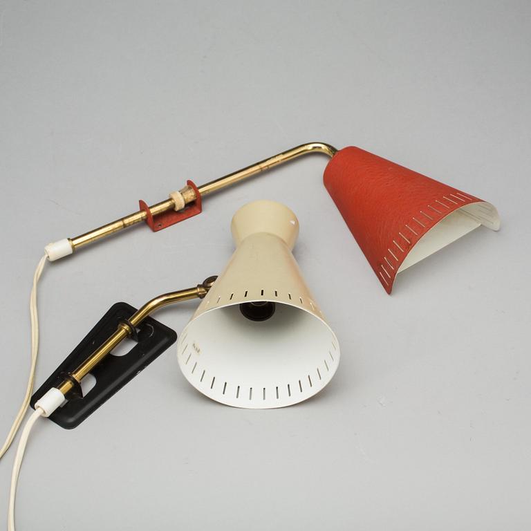 VÄGGLAMPOR, 2 st olika, 1900-talets mitt.