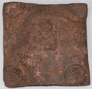 PLÅTMYNT, koppar, 1 Daler silvermynt, Karl XII, Sverige 1715.