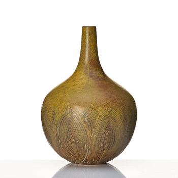 Axel Salto, a 'fluted style' Solfatara glazed stoneware vase, Royal Copenhagen, Denmark, model 20736.