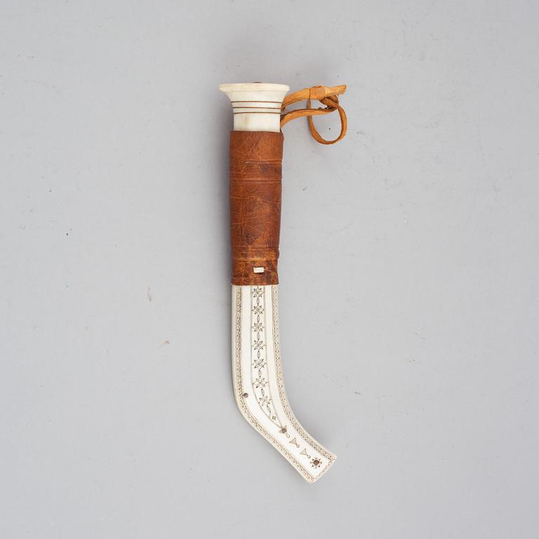 Johan Fankki, a Sami reindeer horn knife, signed JF.