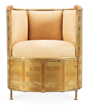 44. A Mats Theselius 'El Dorado' birch, brass and leather armchair, Källemo, Sweden, limited edition.