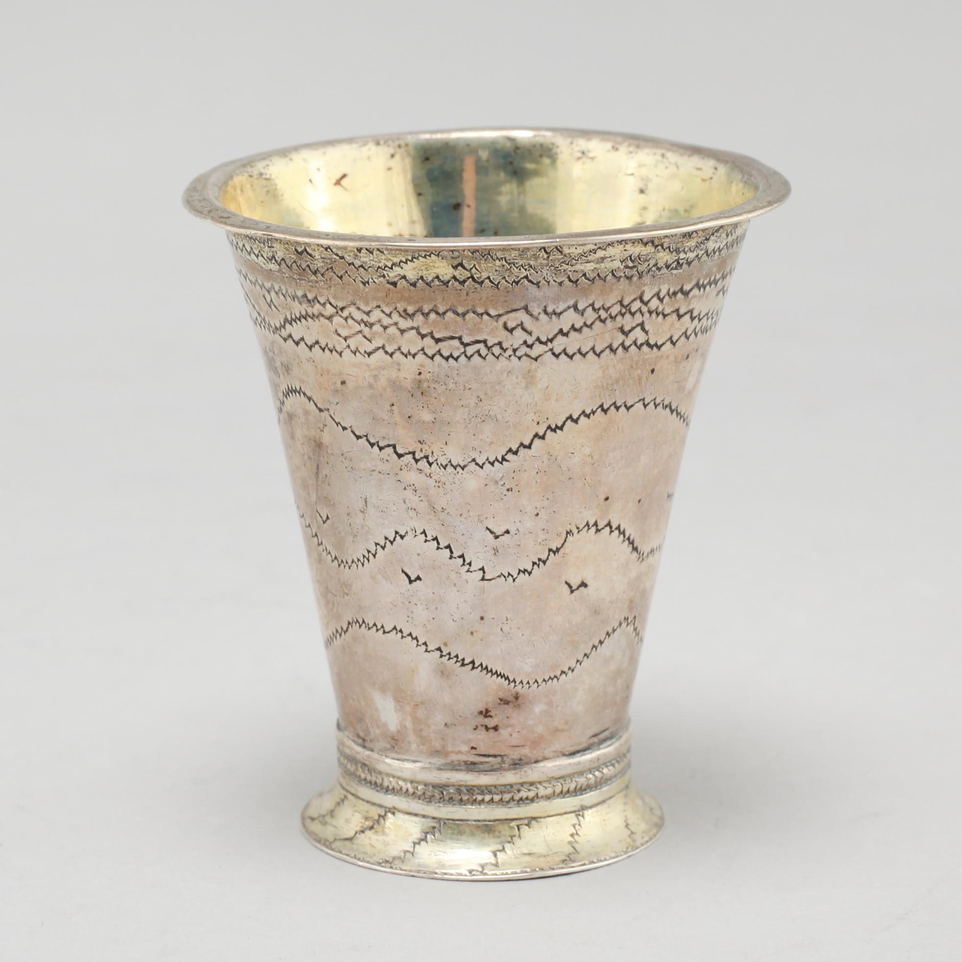 Two silver beakers by  Petter Sundelius, Visby (1785-1813) and Conrad Heitmüller, Nyköping, (1735-1779).