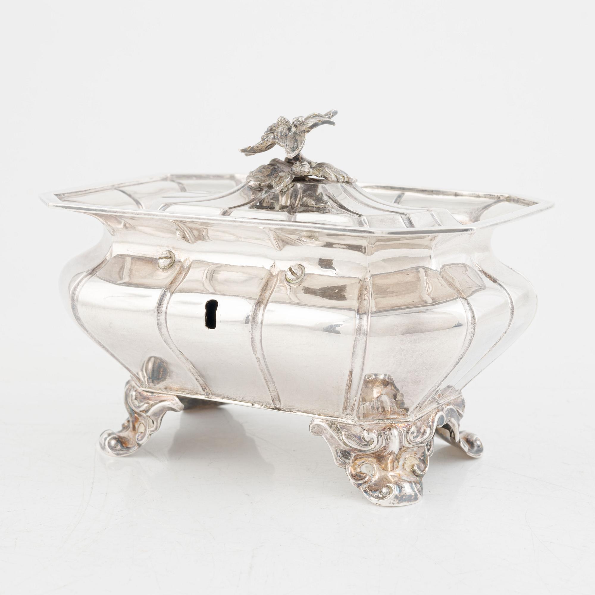 A Swedish Silver Rococo Revival Sugar Box, mark of Gustaf Möllenborg ...
