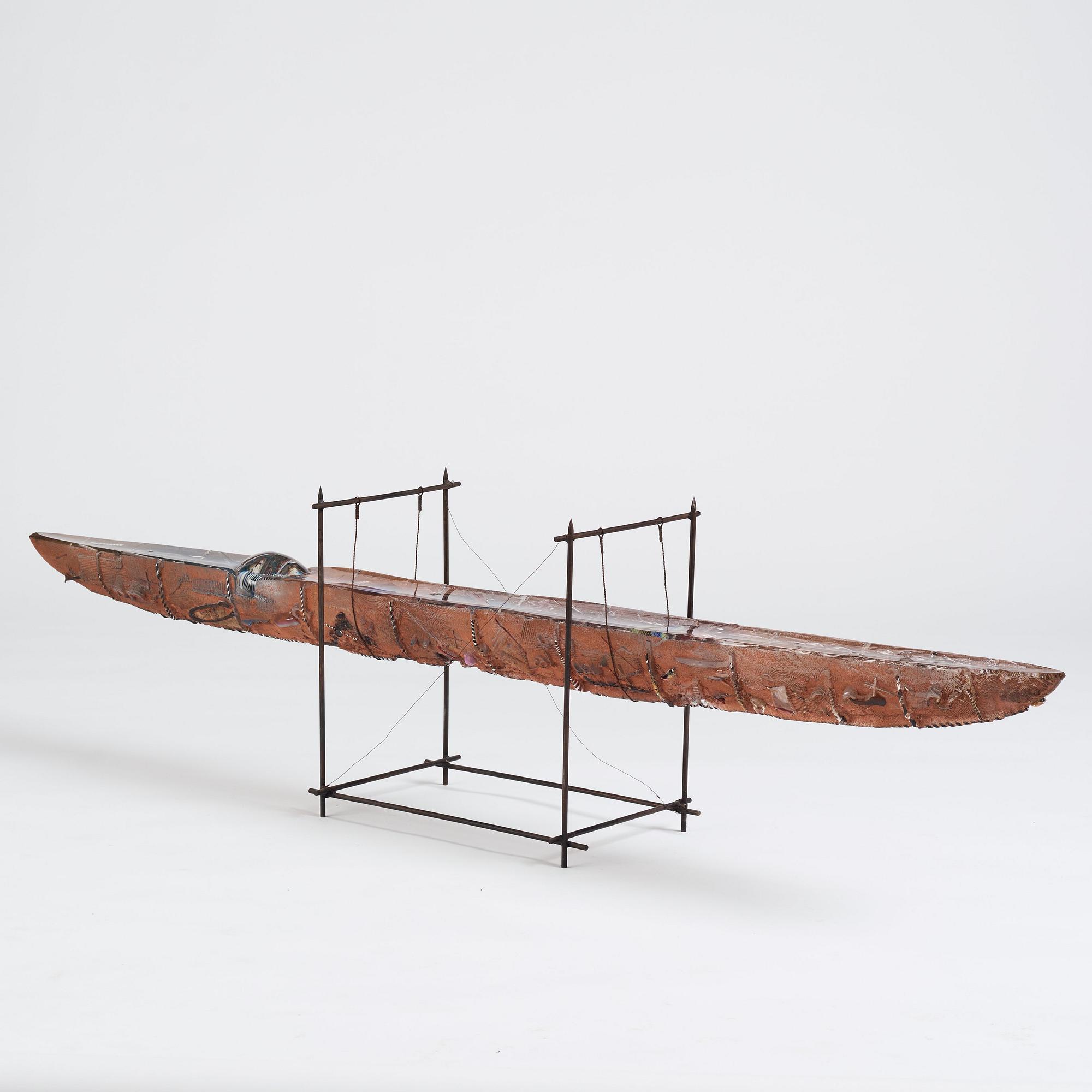 Bertil Vallien, a unique sant casted glass sculpture of a boat, Kosta Boda, Sweden, probably 1980s.