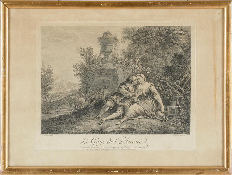 KOPPARSTICK, 4 st, bla möjligen efter Pierre Bernard, trol 1700/1800-tal.