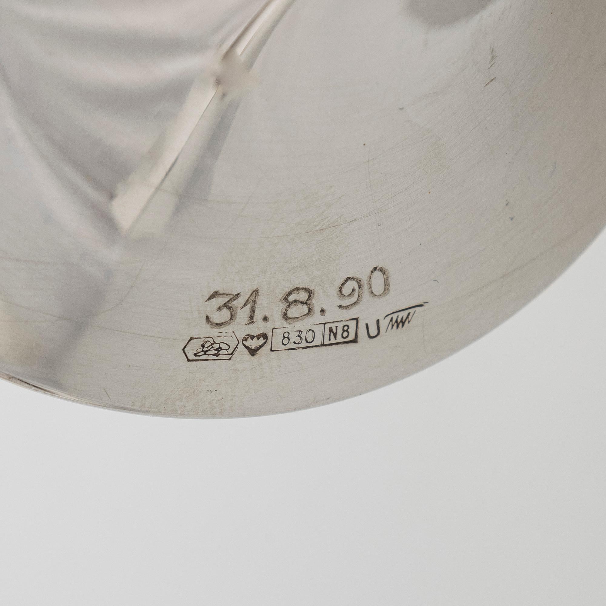 Tapio Wirkkala, Ljusstakar, 2 st, silver, "Trumpetti", Kultakeskus, Tavastehus 1989 och 1990.