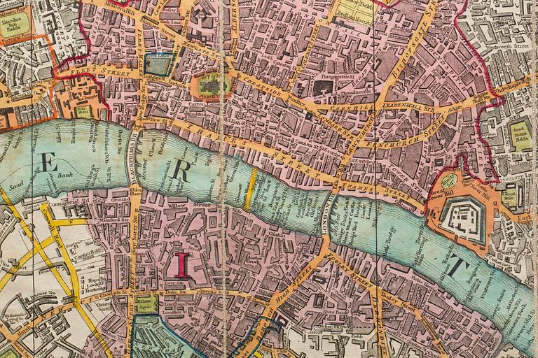 KARTA I FODRAL, "NEW MAP OF LONDON" Langley & Belch´s. 1800-talets första  hälft.