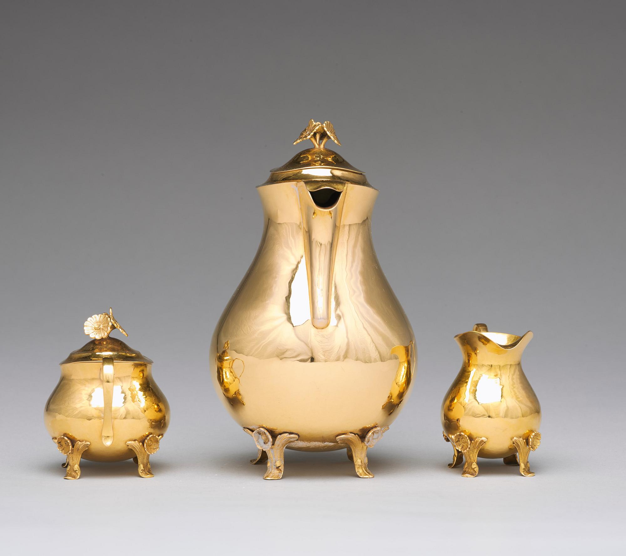 A Swedish rococo-style gold coffee-set, mark of Gustaf Schönning, Stockholm 1967.
