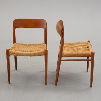 A set of four Niels Ole Møller teak chairs, JL Møller, Højberg, Denmark 1950's-60's.