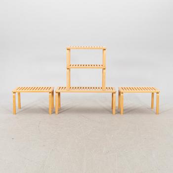 Alvar Aalto, a set of five birch benches model no 153 and 153B.