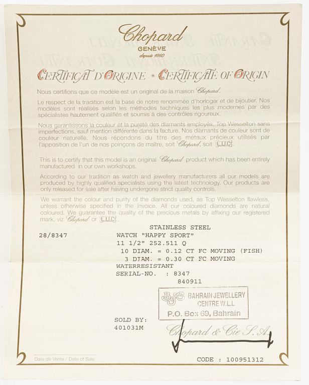 Chopard, Happy Sport, "Fish", armbandsur, 38 mm.
