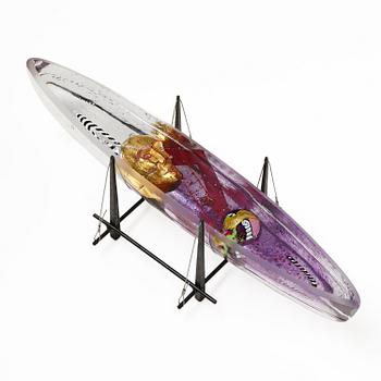 Bertil Vallien, unik skulptur, båt, "Voyage XVII", sandgjutet glas, Kosta Boda.