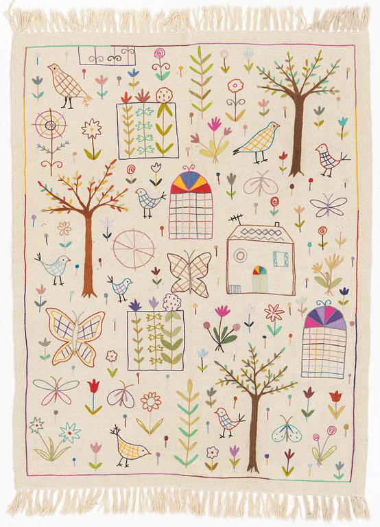 Rug, kelim, hand-embroidered, approx. 190 x 150 cm.