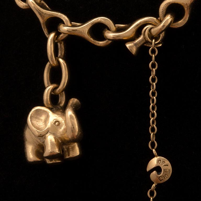 Lynggaard, bracelet 18K gold 1 elephnat charm w 1 brilliant-cut diamond, approx 18 cm.