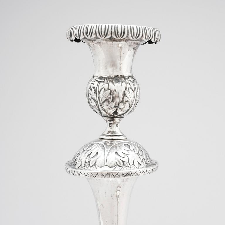 A pair 19th century Russian silver candlesticks, unidentified maker's mark, possibly Dimitry Agafanov (Kirov).