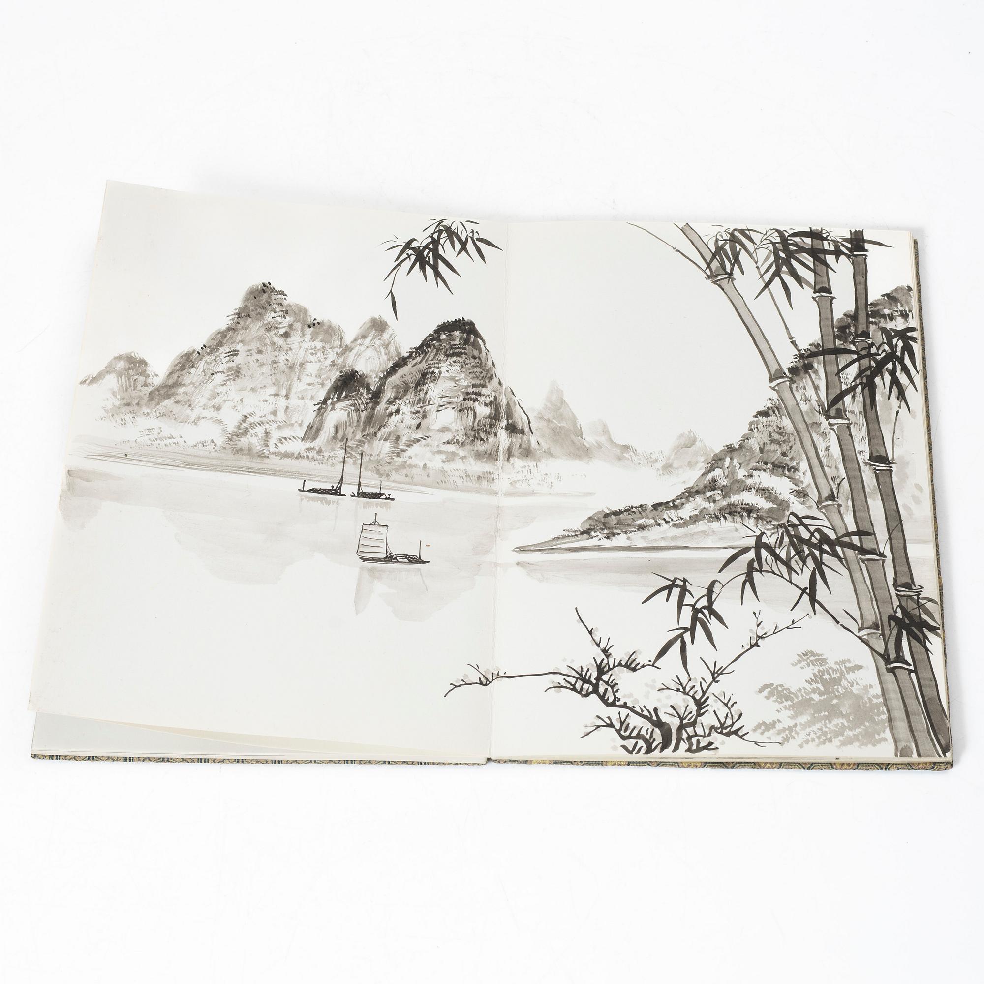 Album, med tuschmålningar, Kina, 1900-tal.