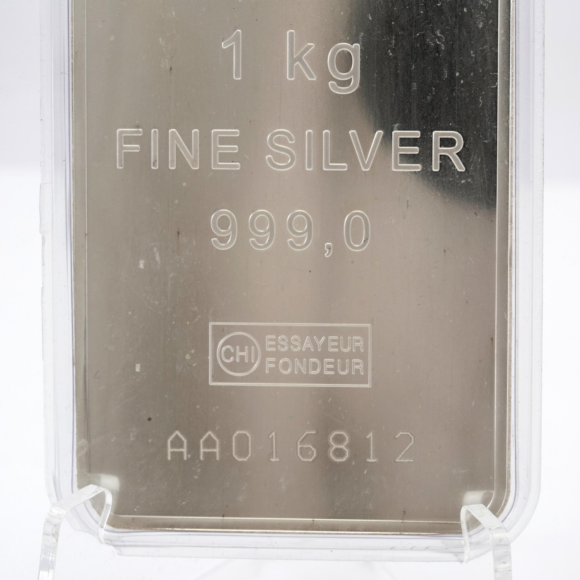 Silver bar 1kg 999 Valcambi Suisse.