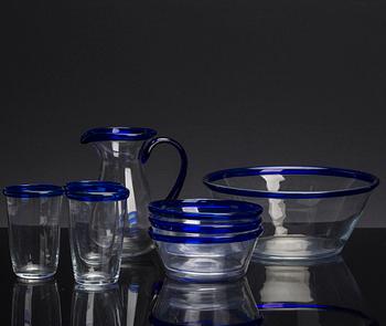SKÅLAR, GLAS OCH KANNA, 12 st, glas, Bergdala glasbruk, 1900-tal.