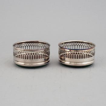 Coasters, two pairs, silver plate, England.