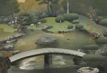 Ohno Bakufu, träsnitt, 'Gardens of Shoren-In Temple in Autumn'.